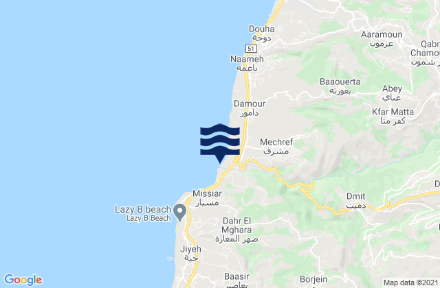 Caza du Chouf, Lebanonの潮見表地図