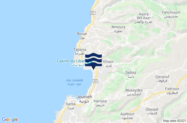 Caza du Kesrouane, Lebanonの潮見表地図