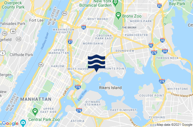 Central Bridge, Harlem River, United Statesの潮見表地図