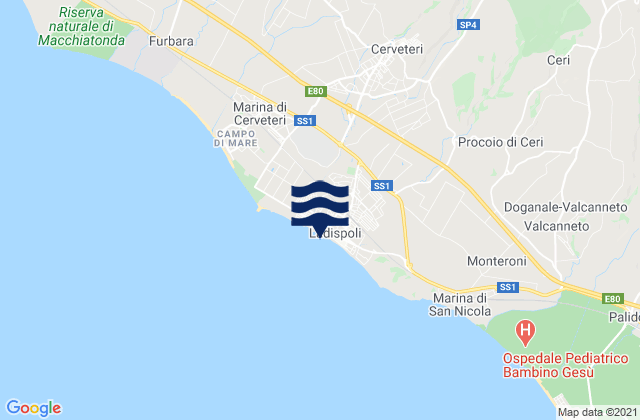 Cerveteri, Italyの潮見表地図