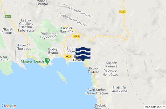 Cetinje, Montenegroの潮見表地図