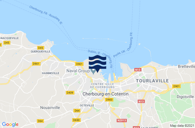 Cherbourg, Franceの潮見表地図