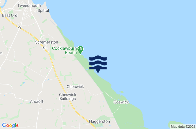 Cheswick Sands Cocklawburn Beach, United Kingdomの潮見表地図