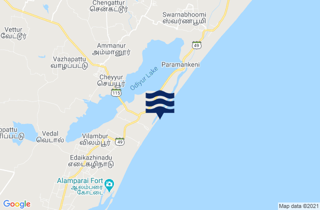 Cheyyur, Indiaの潮見表地図