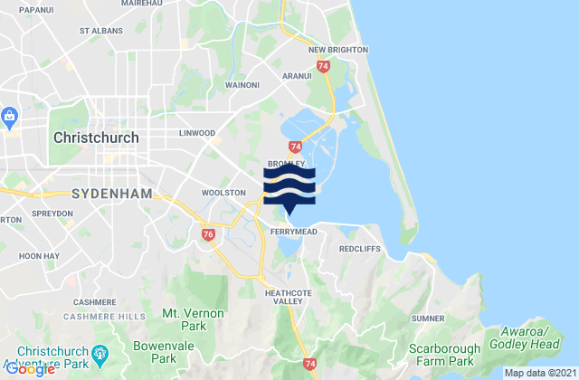 Christchurch, New Zealandの潮見表地図