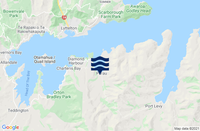 Christchurch City, New Zealandの潮見表地図