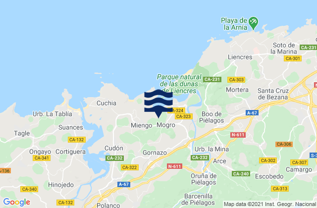 Cillero, Spainの潮見表地図