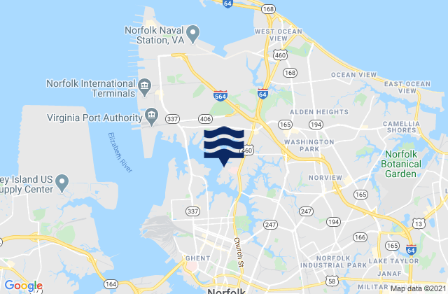 City of Norfolk, United Statesの潮見表地図