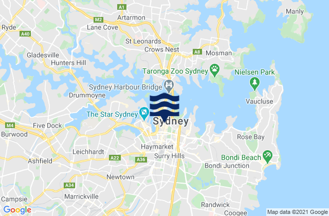 City of Sydney, Australiaの潮見表地図