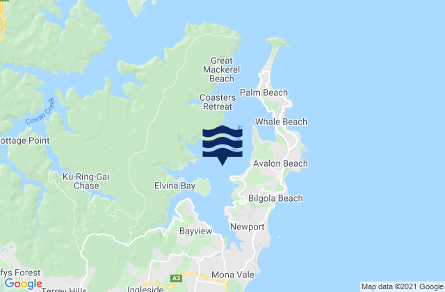 Clareville Beach, Australiaの潮見表地図