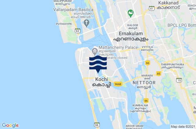 Cochin, Indiaの潮見表地図