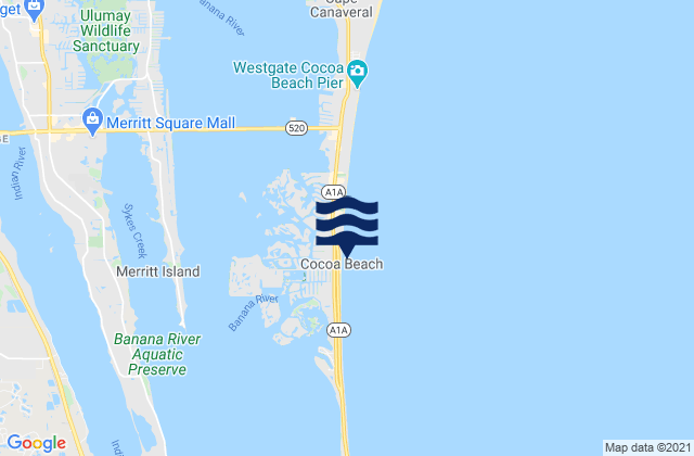 Cocoa Beach, United Statesの潮見表地図