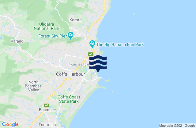 Coffs Harbour Beach, Australiaの潮見表地図