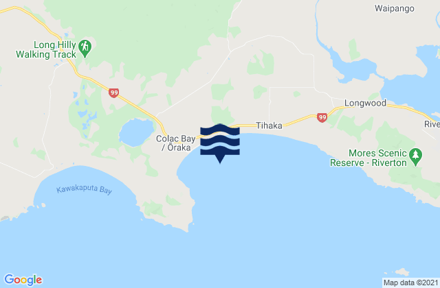 Colac Bay/Oraka, New Zealandの潮見表地図