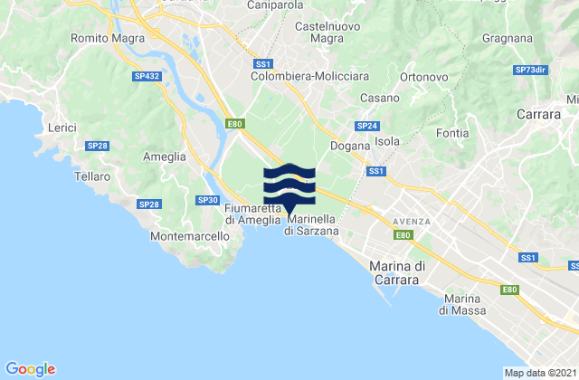 Colombiera-Molicciara, Italyの潮見表地図