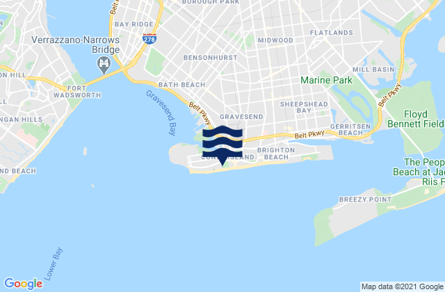 Coney Island Brooklyn, United Statesの潮見表地図