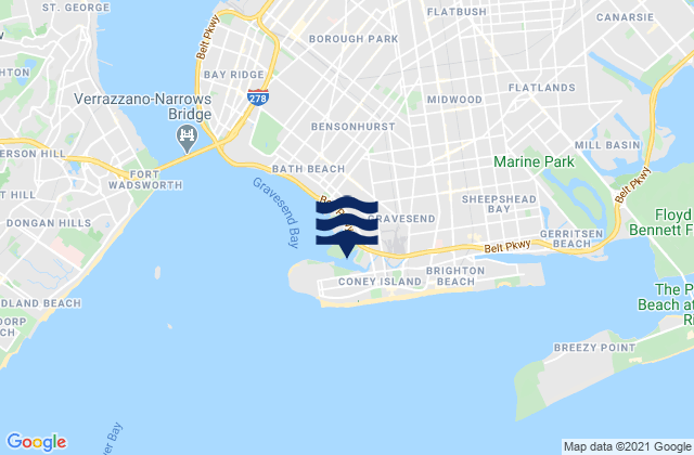Coney Island, United Statesの潮見表地図