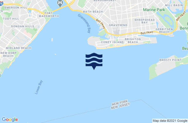 Coney Island Lt. 1.5 miles SSE of, United Statesの潮見表地図