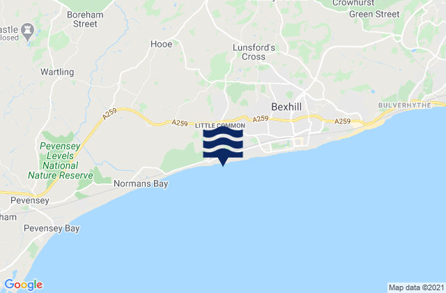 Cooden Beach, United Kingdomの潮見表地図