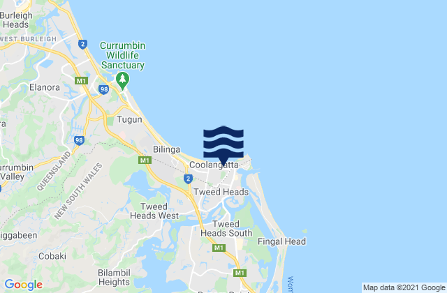 Coolangatta southern Gold Coast, Australiaの潮見表地図