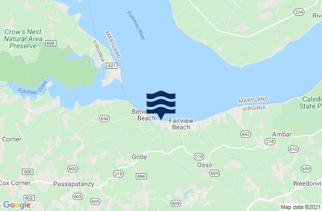 Corbins Neck, Rappahannock River, United Statesの潮見表地図
