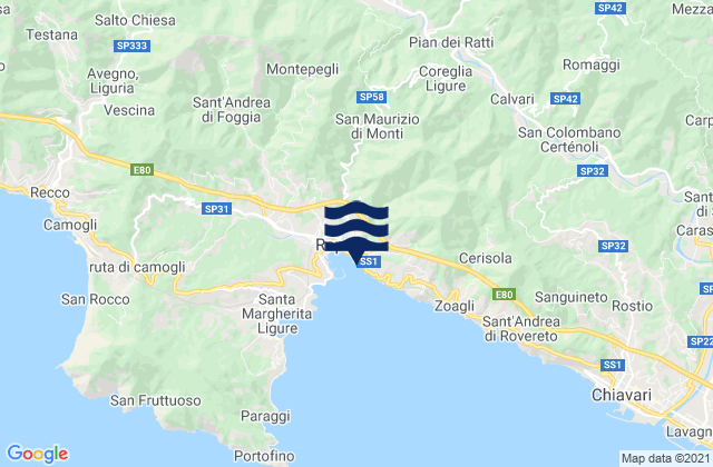 Coreglia Ligure, Italyの潮見表地図