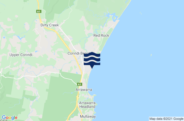 Corindi Beach, Australiaの潮見表地図