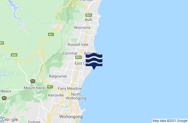 Corrimal Beach, Australiaの潮見表地図