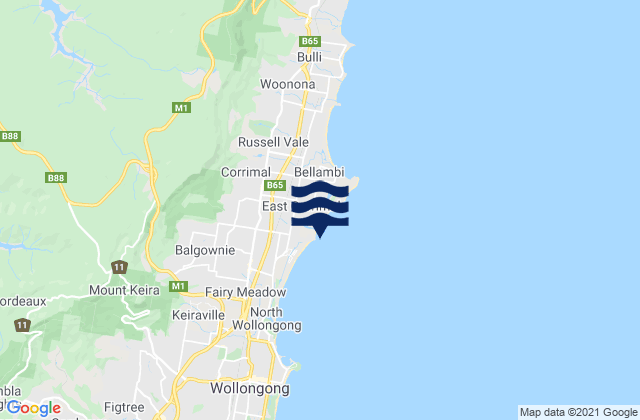 Corrimal, Australiaの潮見表地図