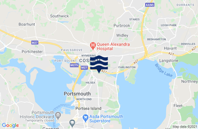 Cosham, United Kingdomの潮見表地図