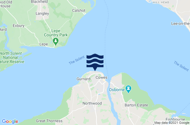 Cowes Beach, United Kingdomの潮見表地図