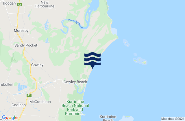 Cowley Beach, Australiaの潮見表地図