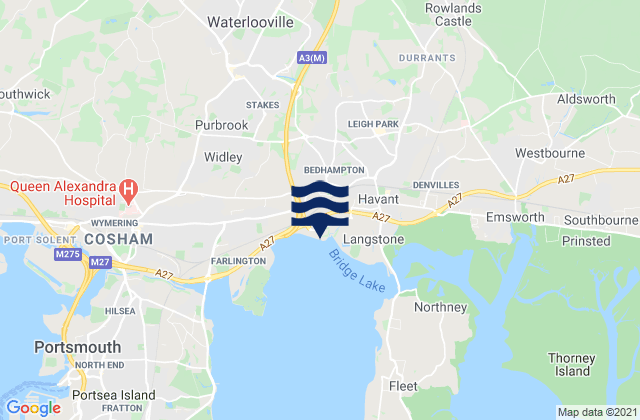 Cowplain, United Kingdomの潮見表地図
