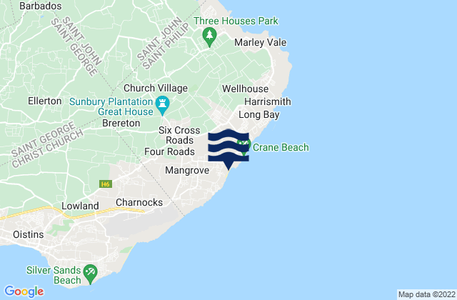 Crane Beach / Foul Bay, Barbadosの潮見表地図
