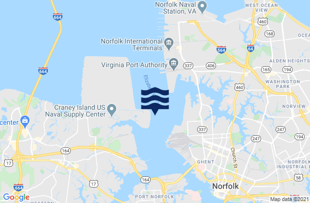 Craney Island Reach, United Statesの潮見表地図