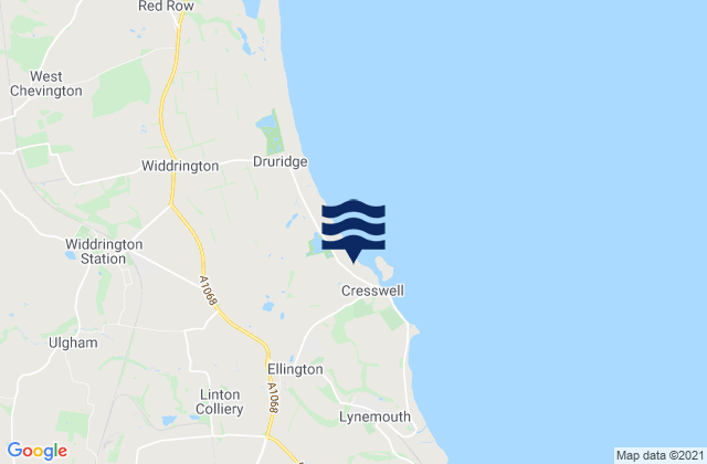 Cresswell Beach, United Kingdomの潮見表地図