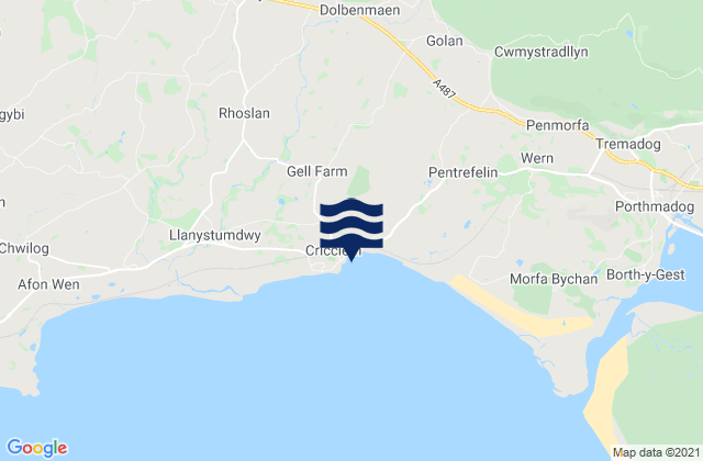 Criccieth Beach, United Kingdomの潮見表地図