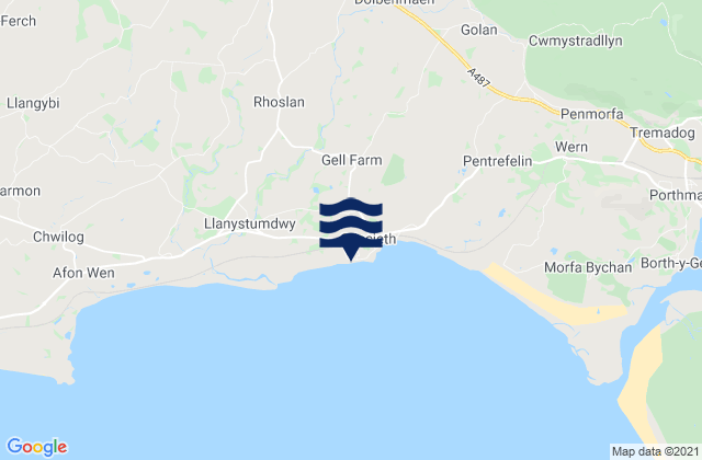 Criccieth Castle Beach, United Kingdomの潮見表地図