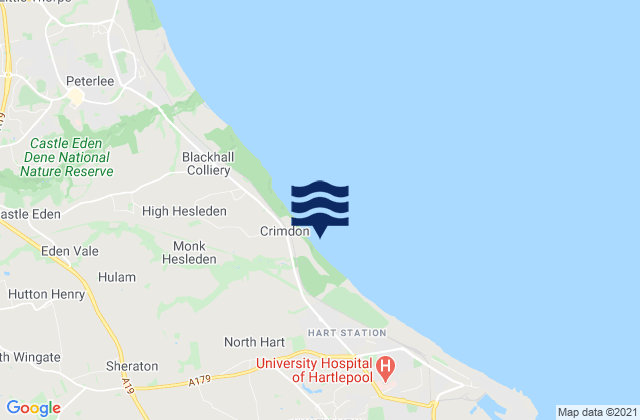 Crimdon Park Beach, United Kingdomの潮見表地図