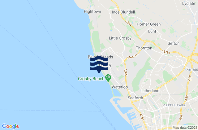 Crosby Beach, United Kingdomの潮見表地図