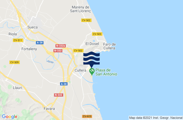 Cullera Playa, Spainの潮見表地図