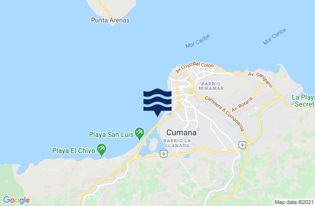 Cumana, Venezuelaの潮見表地図