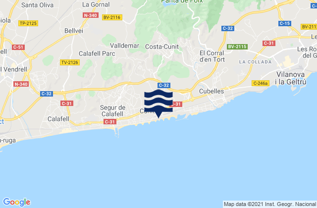 Cunit, Spainの潮見表地図