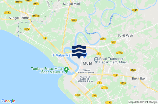 Daerah Muar, Malaysiaの潮見表地図