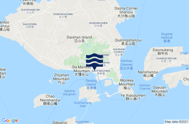 Daishan, Chinaの潮見表地図