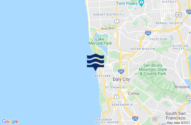 Daly City, United Statesの潮見表地図