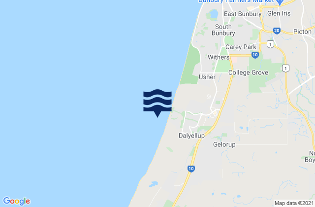 Dalyellup Beach, Australiaの潮見表地図