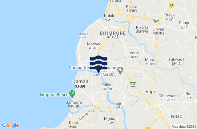 Daman District, Indiaの潮見表地図