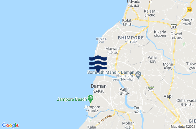 Damān, Indiaの潮見表地図