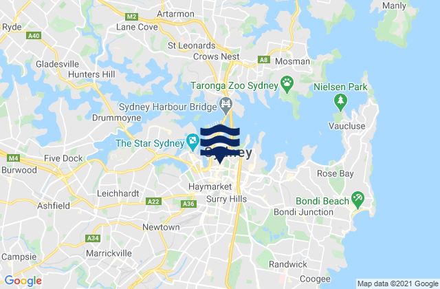 Darlinghurst, Australiaの潮見表地図